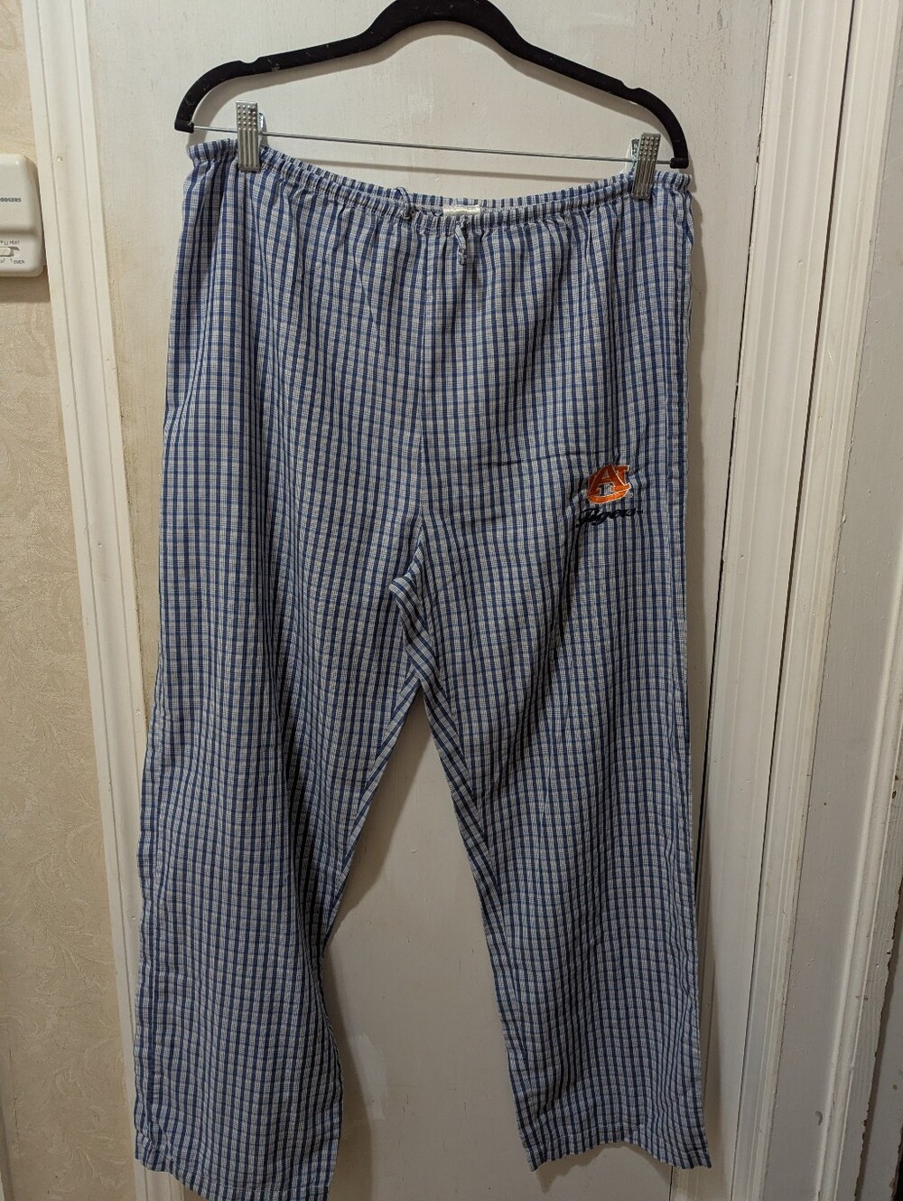 Men's Blue Plaid Lounge Pants with Auburn Tigers Size Medium